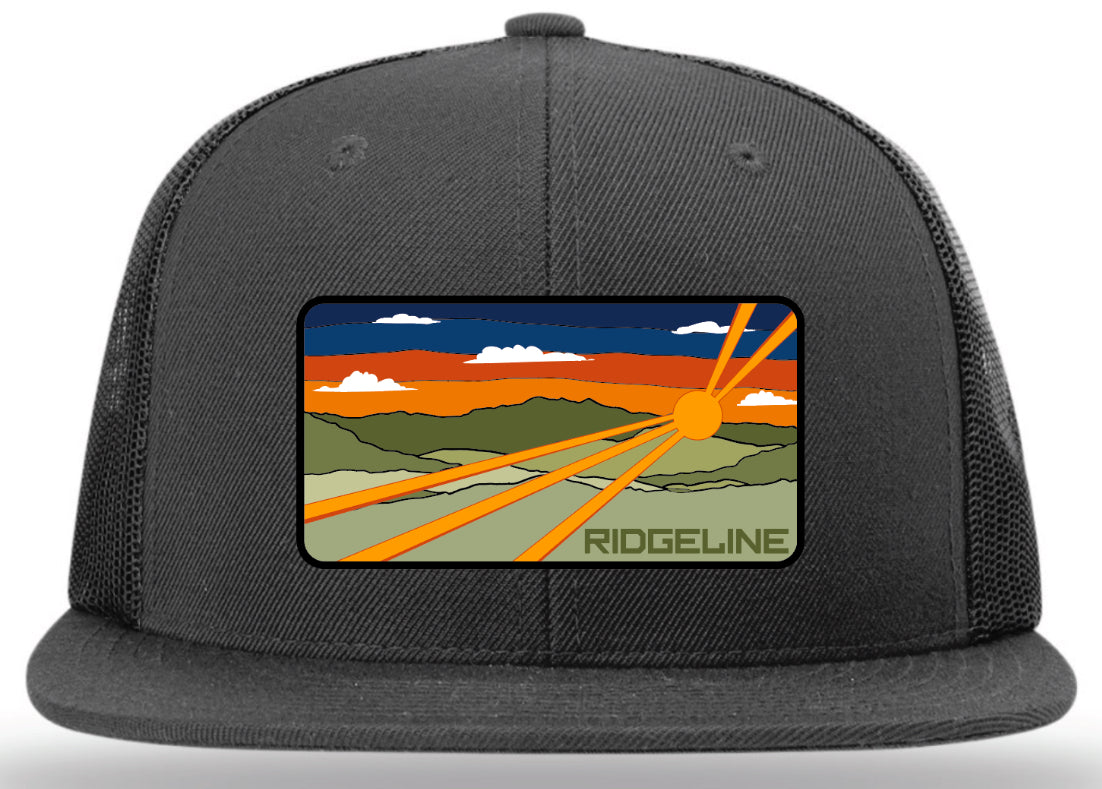 NEW!! Ridgeline Retro Patch logo on Classic Flat Bill Richardson Cap- Black/ Black
