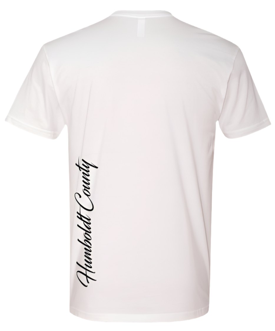 Unisex T-shirt with Ridgeline logo on front, and Script side prints- White with Black