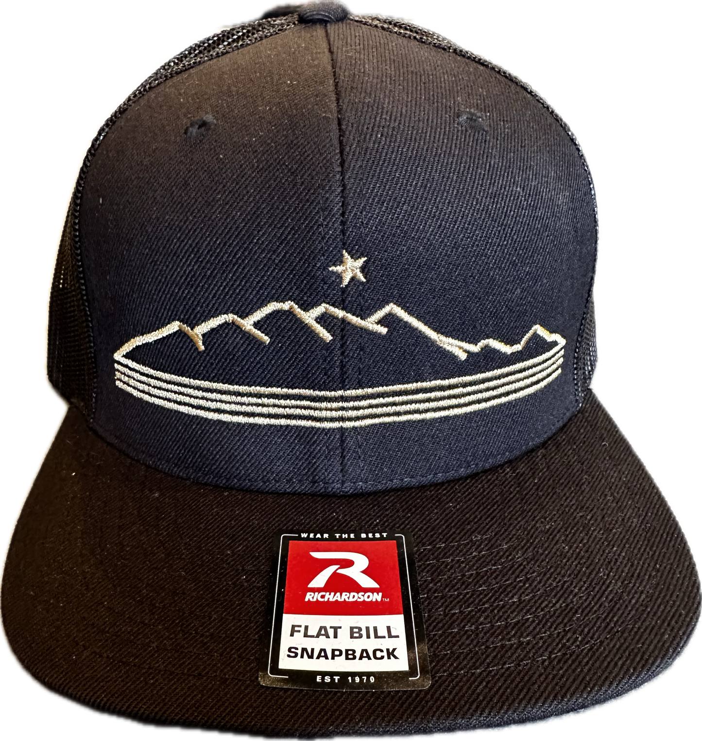 Classic Flat Bill Richardson Cap With Gold Outline Ridgeline Farms Logo