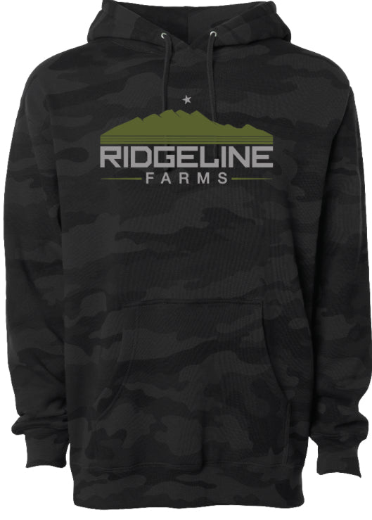 Independent Trading Company Unisex Heavy Weight Hoodie with OG Ridgeline Farms logo- Black Camo