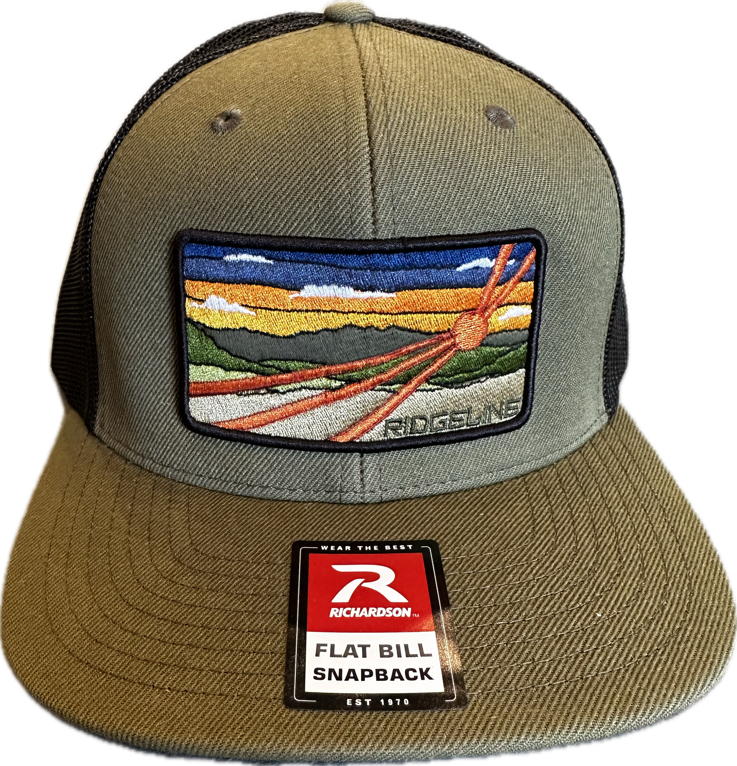 NEW!! Ridgeline Retro Patch logo on Classic Flat Bill Richardson Cap- Loden Green/ Black