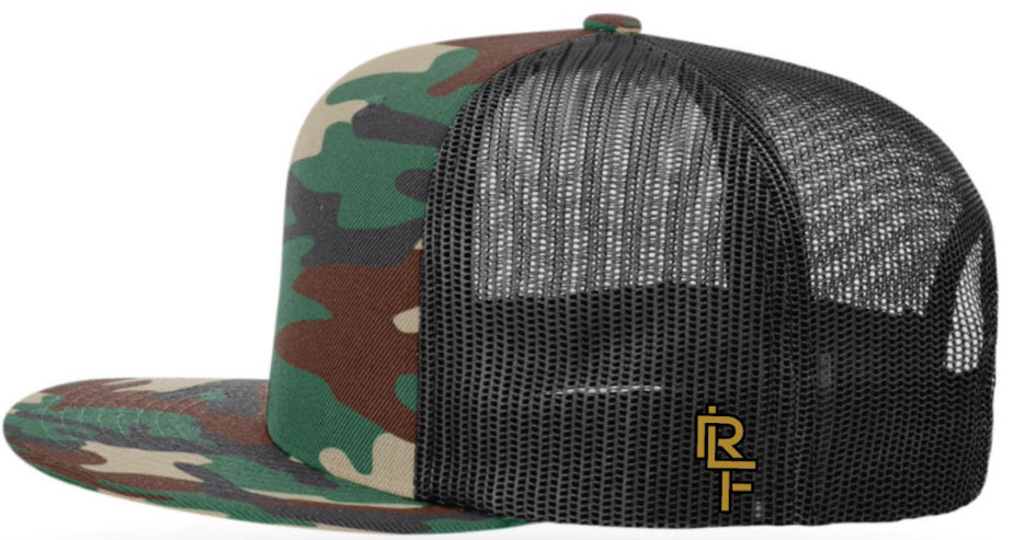Classic Flat Bill Richardson Camo Cap With Gold Outline Ridgeline Farms Logo