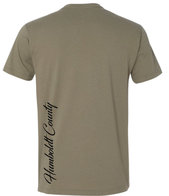 Unisex T-shirt with Ridgeline logo on front, and Script side prints- Olive with Black