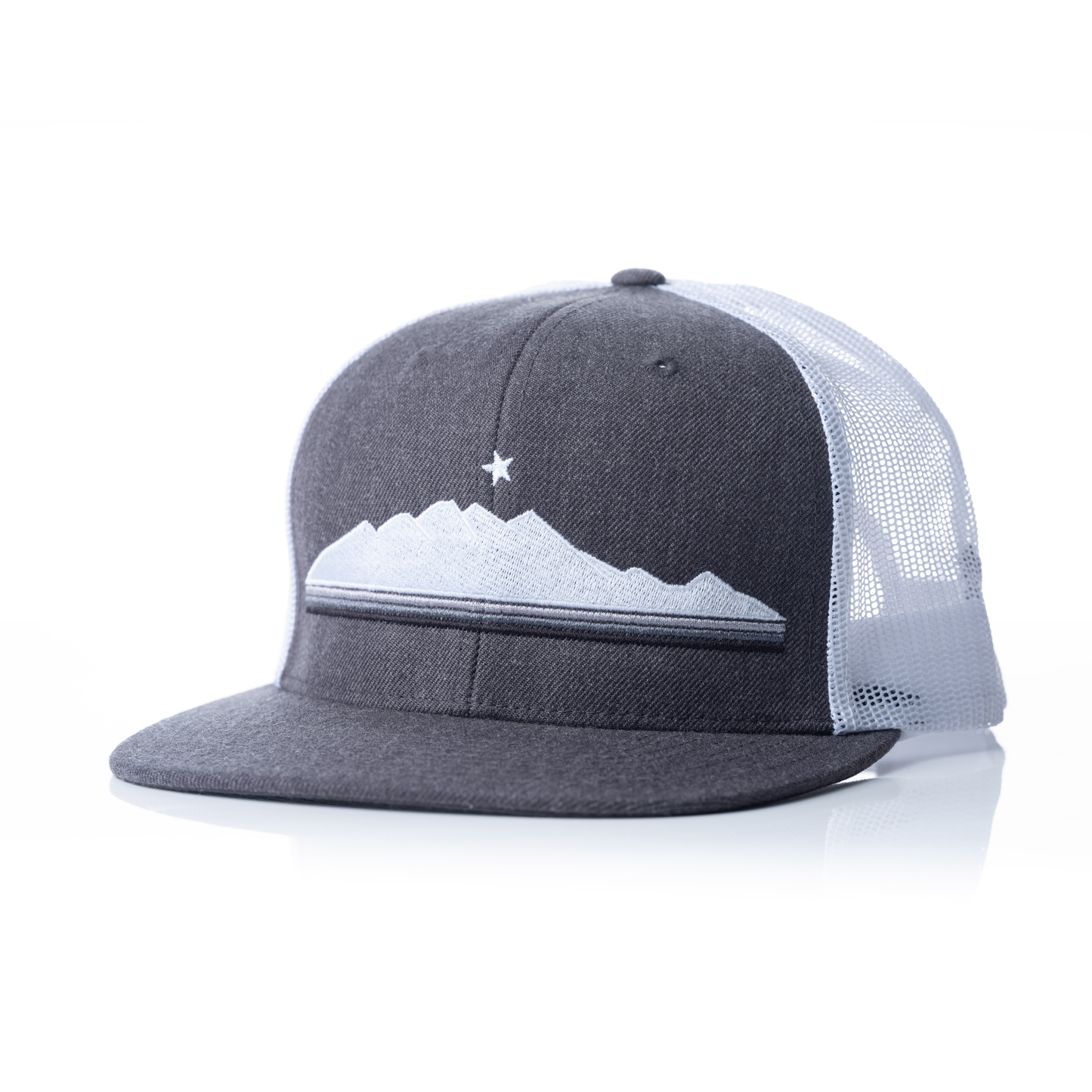 Monochromatic Logo Richardson 511 Wool Blend Flat-bill Trucker Cap- Snow Mountain on Heather Charcoal/White