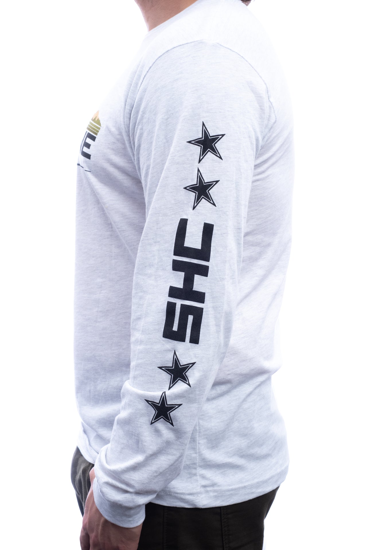 100% Ring-spun Cotton Long Sleeve Tee with Camo Mountain Ridgeline Logo - White