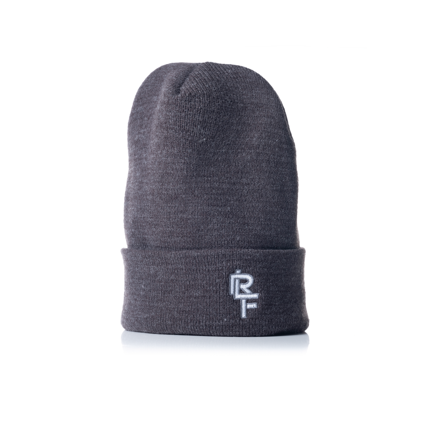 Quintessential Cuffed Beanie in Heather Charcoal with Monochromatic Ridgeline Farms logo