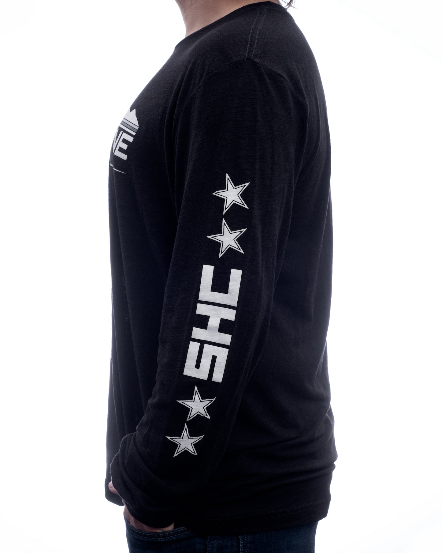 100% Ring-spun Cotton Long Sleeve Tee with Snow Mountain Ridgeline Logo - Black