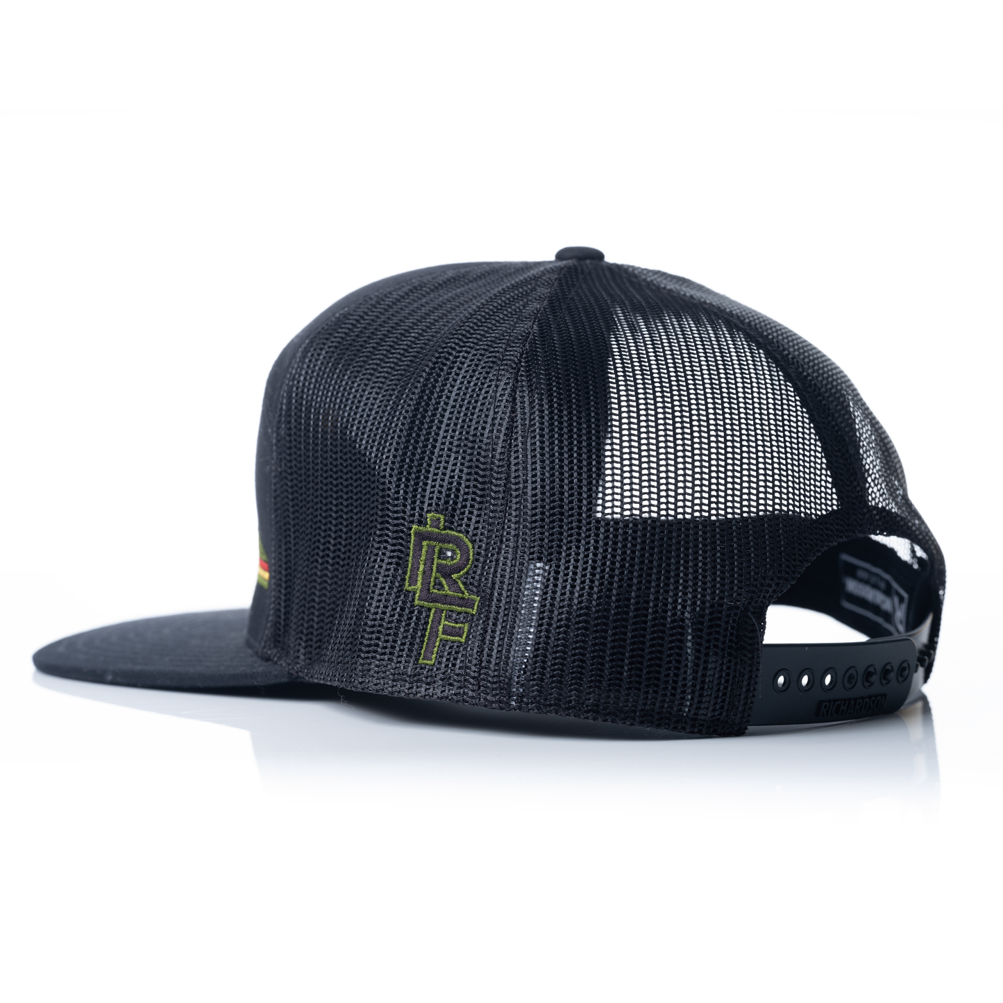 Richardson 168 7 Panel Trucker Cap with Rasta Logo- Black/ Black