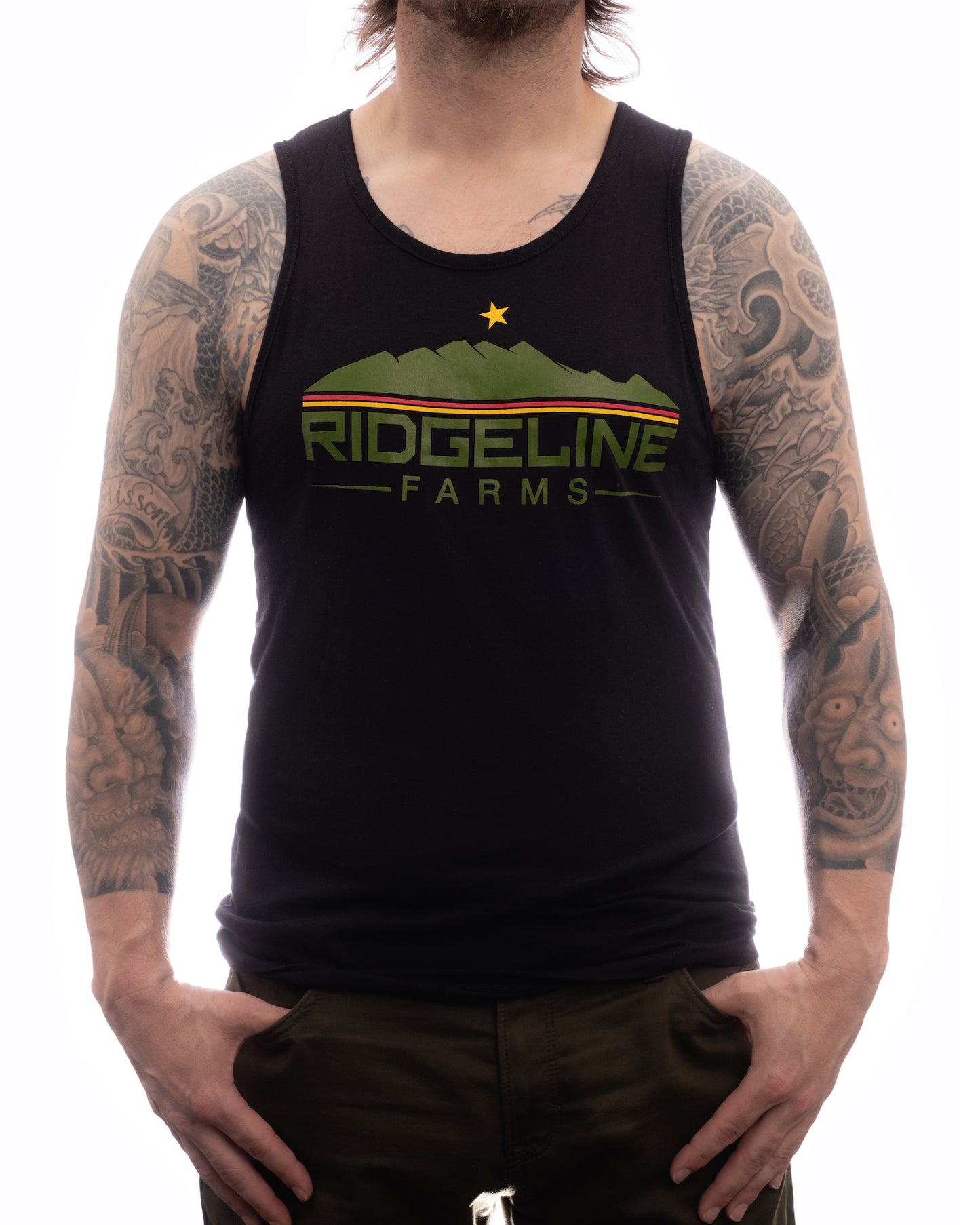 Mens Ringer Tank Rasta Ridgeline Logo- Black