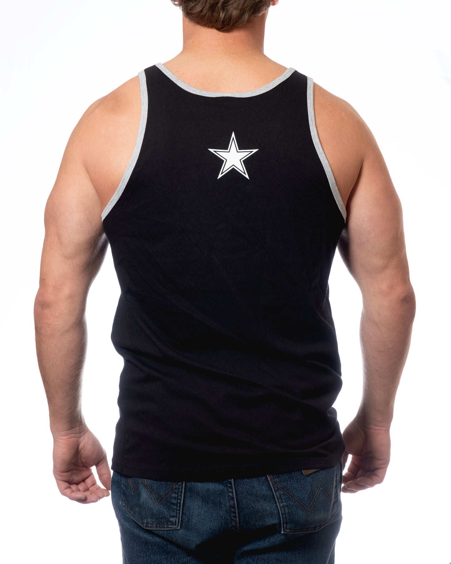 Mens Ringer Tank Snow Mountain Ridgeline Logo- Black/ Heather Grey