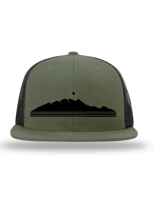 Classic Flat Bill Richardson Cap With Black Ridgeline Farms Logo- Loden/ Black