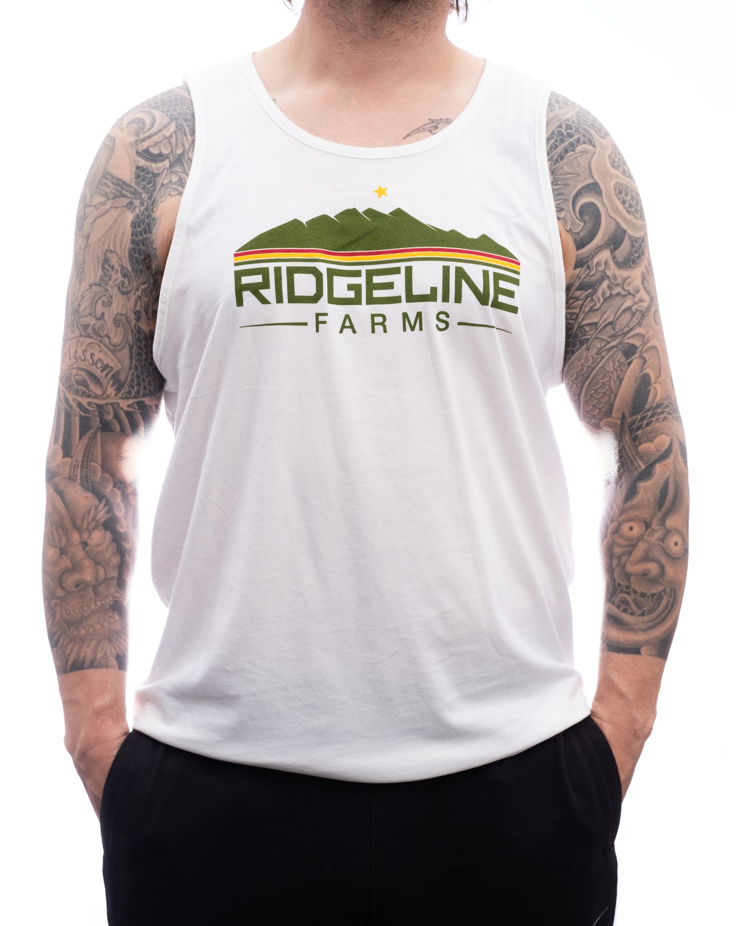 Mens Tank Rasta Ridgeline Logo- White