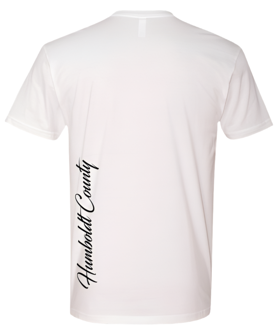 Next Level - Cotton T-Shirt w/ single color Ridgeline OUTLINE logo on front, Script Text on BOTH LEFT front and back