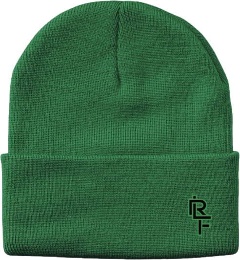 Quintessential Cuffed Beanie in Emerald Green with Monochromatic Ridgeline Farms logo